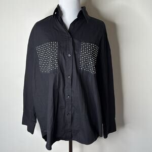 Zara Black Metal Studded Hi Low Button Down